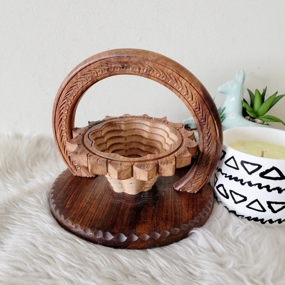 Boho chic vintage wood basket decor